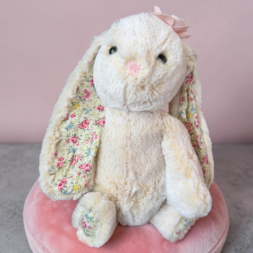 Aurora Daisy Bunny Rabbit Plush Cream Floral Fabric Ear 12" Retired Rare